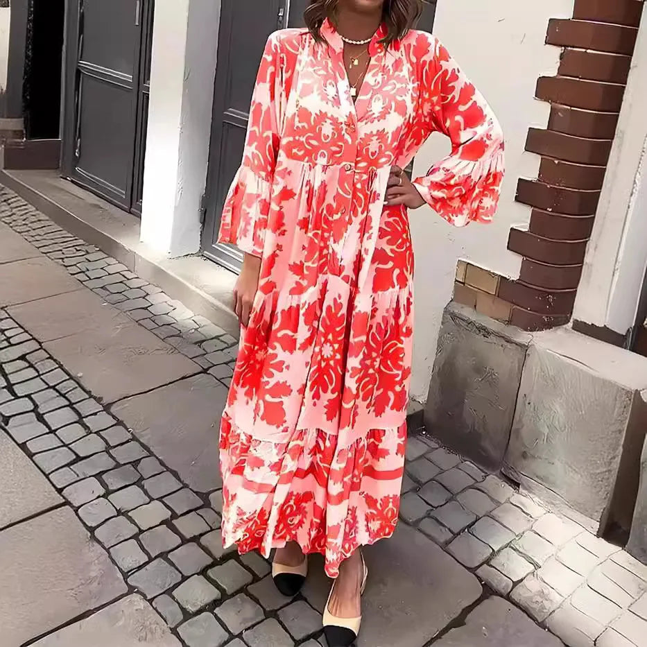 Lila | V-Neck Flare Sleeve Boho Maxi Dress