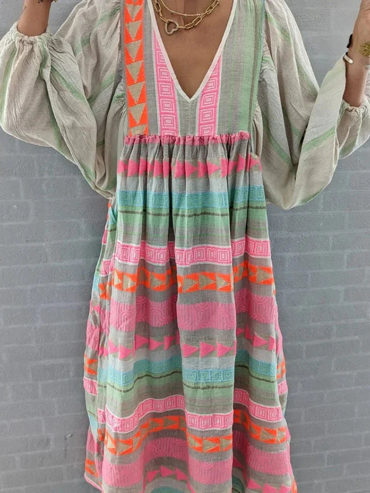 Cassandra | Bohemian Printed V-Neck Dress