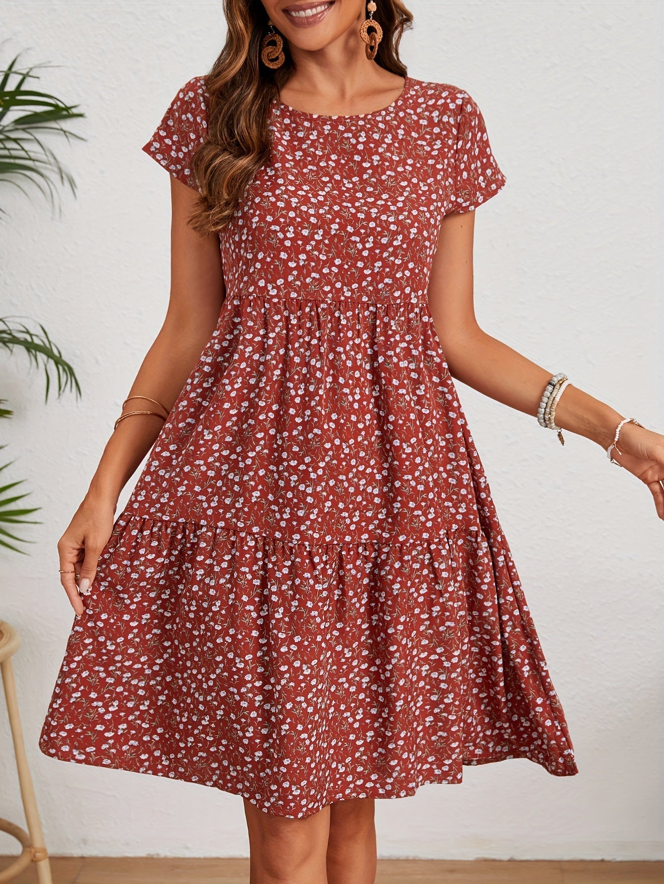 Callista - Floral Crew Neck Dress