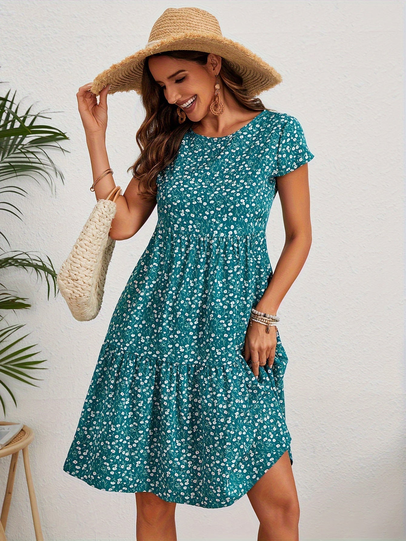 Callista - Floral Crew Neck Dress
