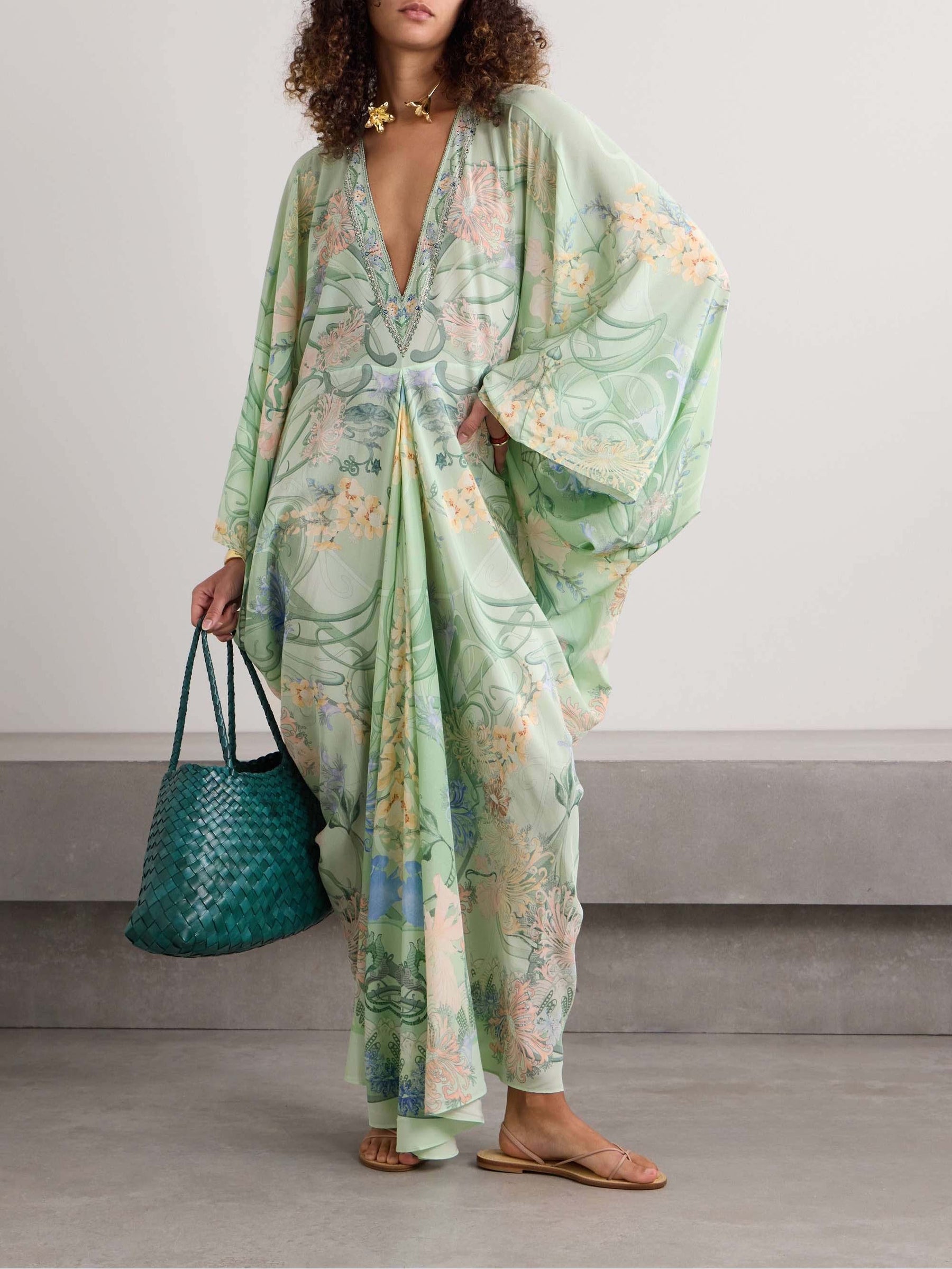 Annie | Unique Floral Print V Neck Oversized Midi Dress