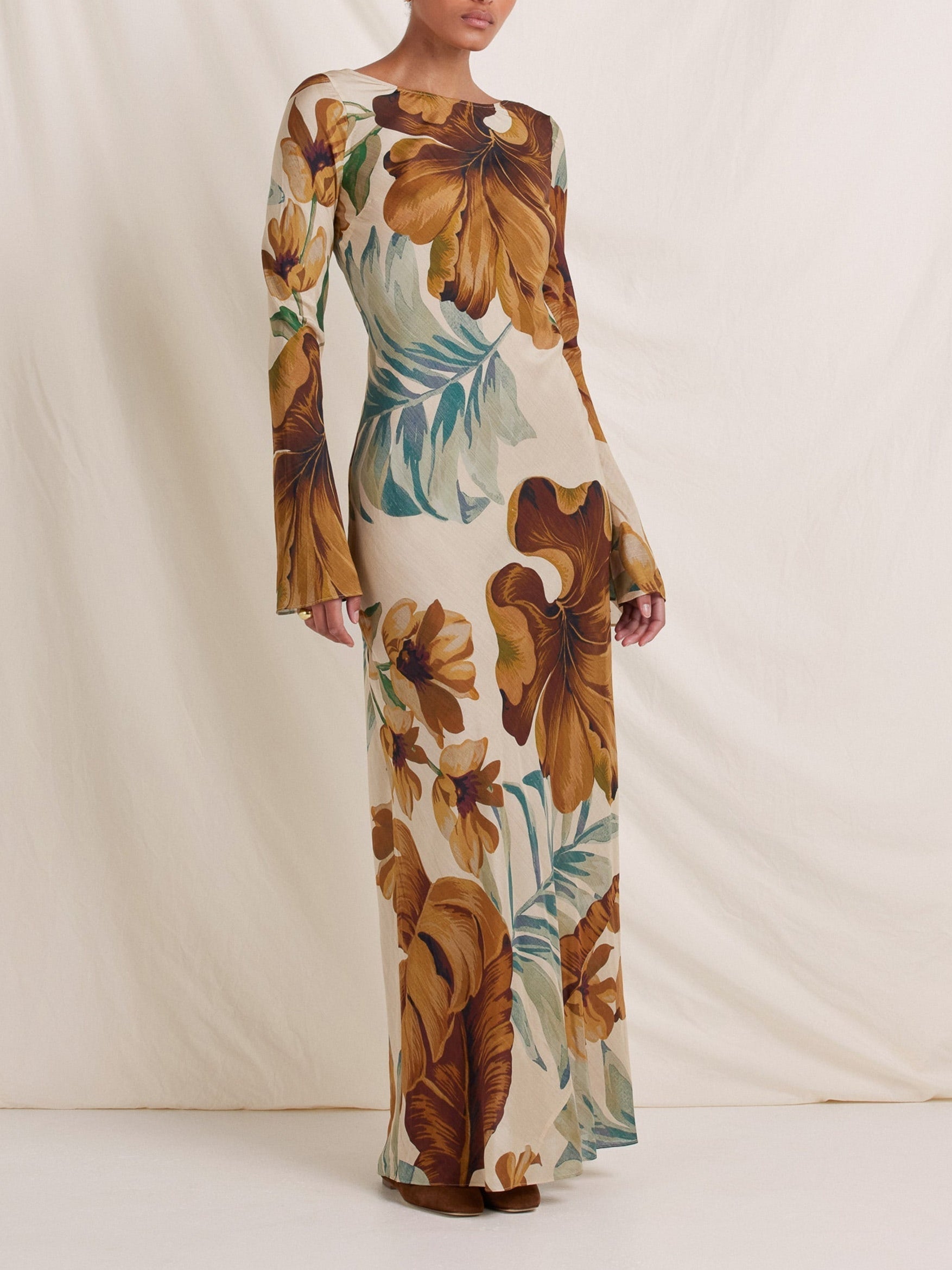 Gracelyn | Hand-Drawn Botanical Motifs Maxi Dress
