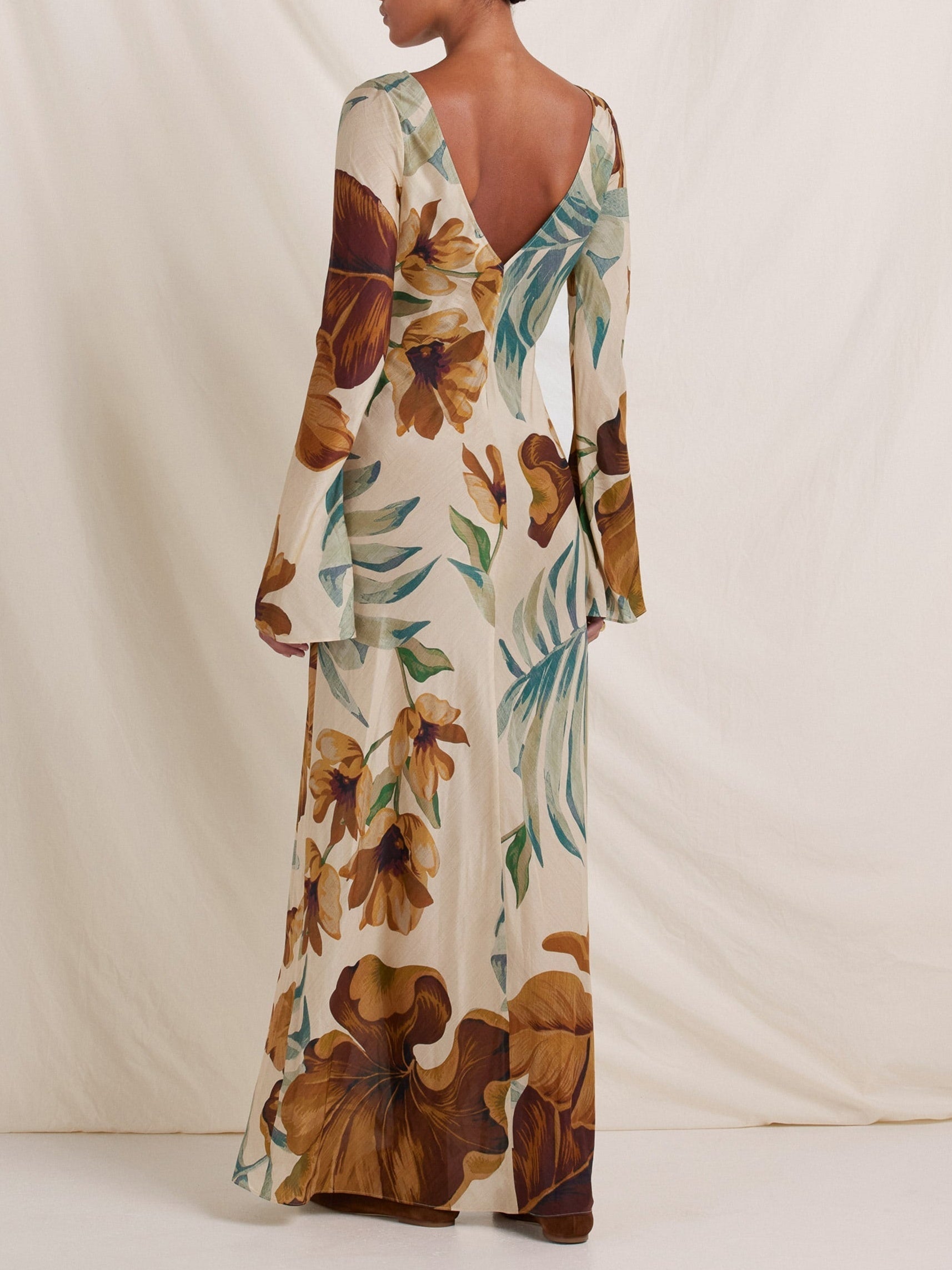 Gracelyn | Hand-Drawn Botanical Motifs Maxi Dress
