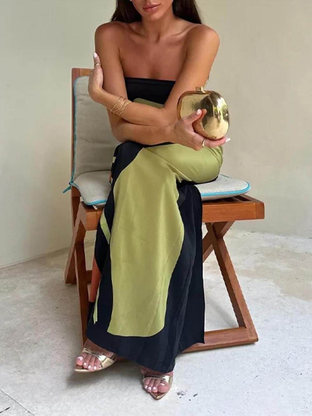 Giselle | Off Shoulder Fashion Contrast Sleeveless Printed Maxi Dress
