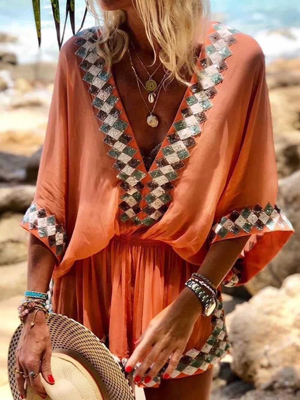 Scarlet | Bohemian Beach Print Kimono Romper