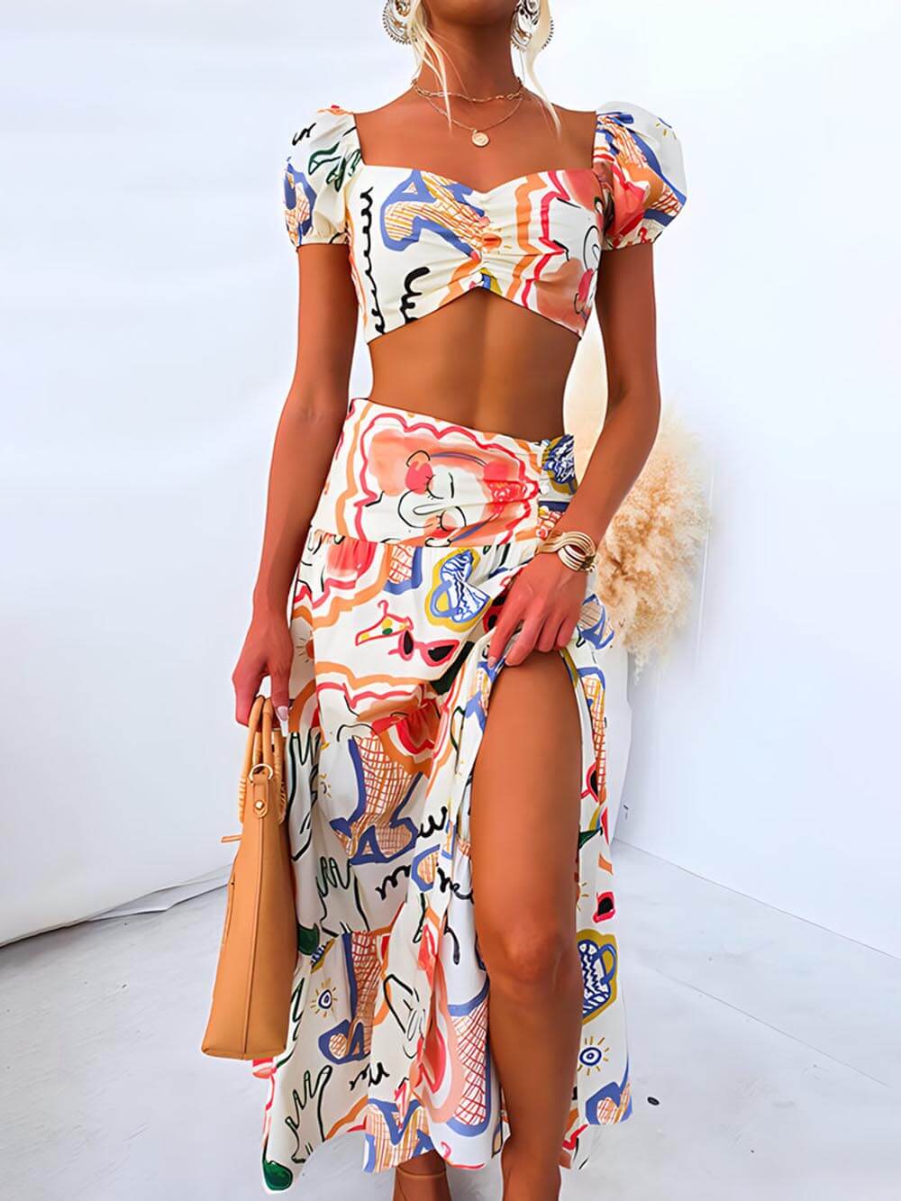 Rose | Wrap Summer Skirt and Printed Top Two-Piece Suit