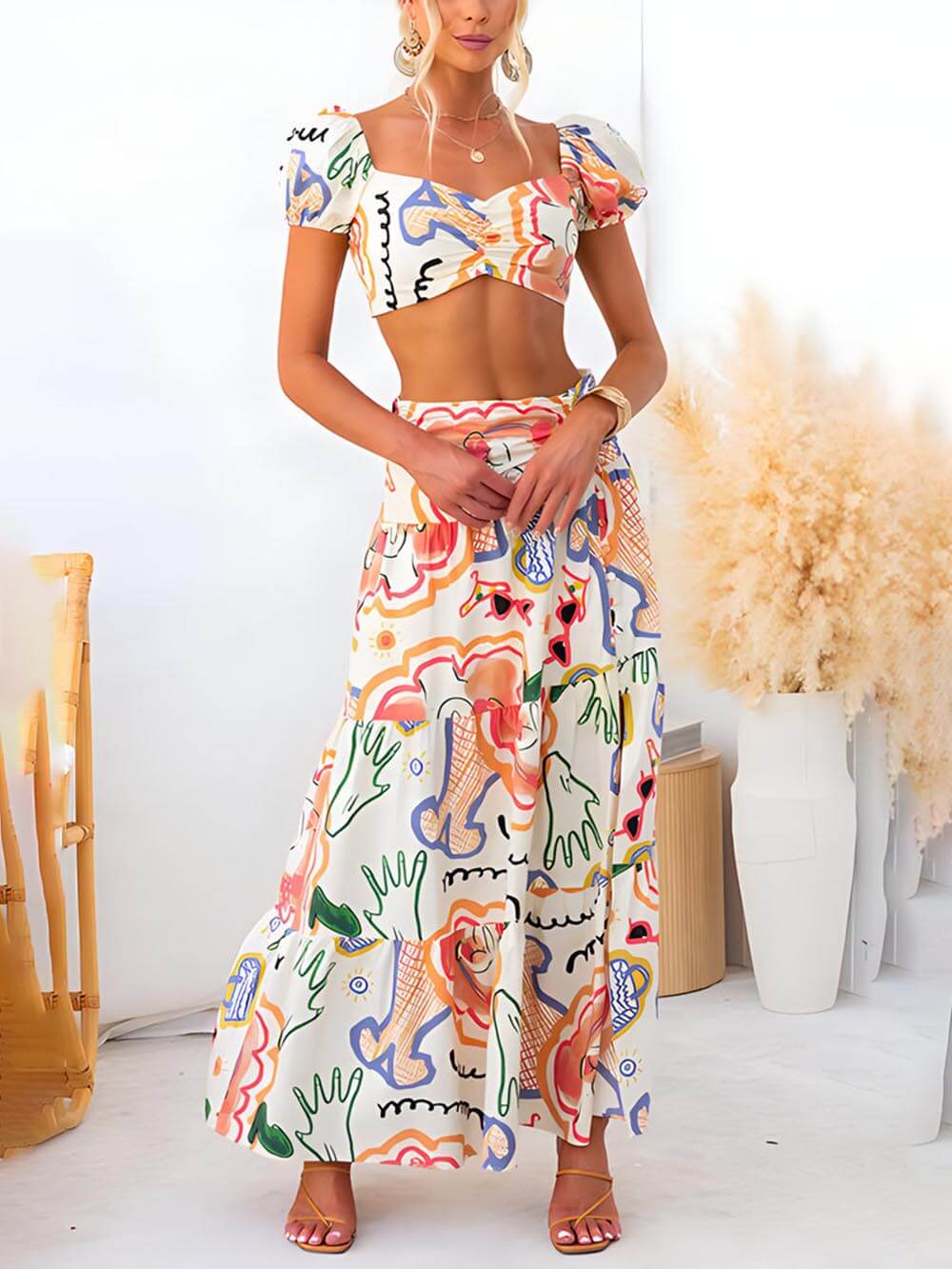 Rose | Wrap Summer Skirt and Printed Top Two-Piece Suit