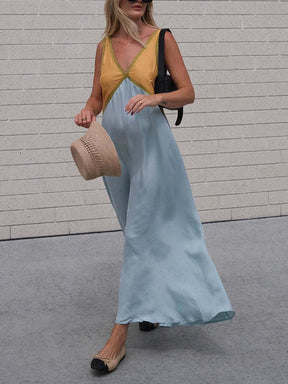 Kimberly | V-neck Contrasting Color Splicing Chic Dress