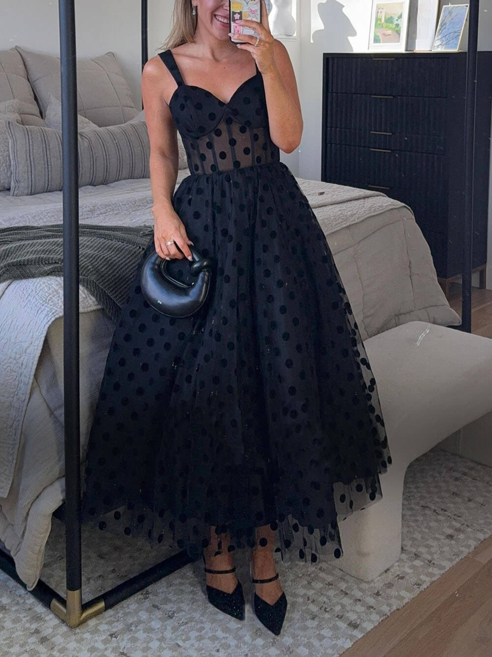 Jocelyn | Exquisite Perfect Tulle Polka Dot Sweetheart Bustier A-Line Midi Dress