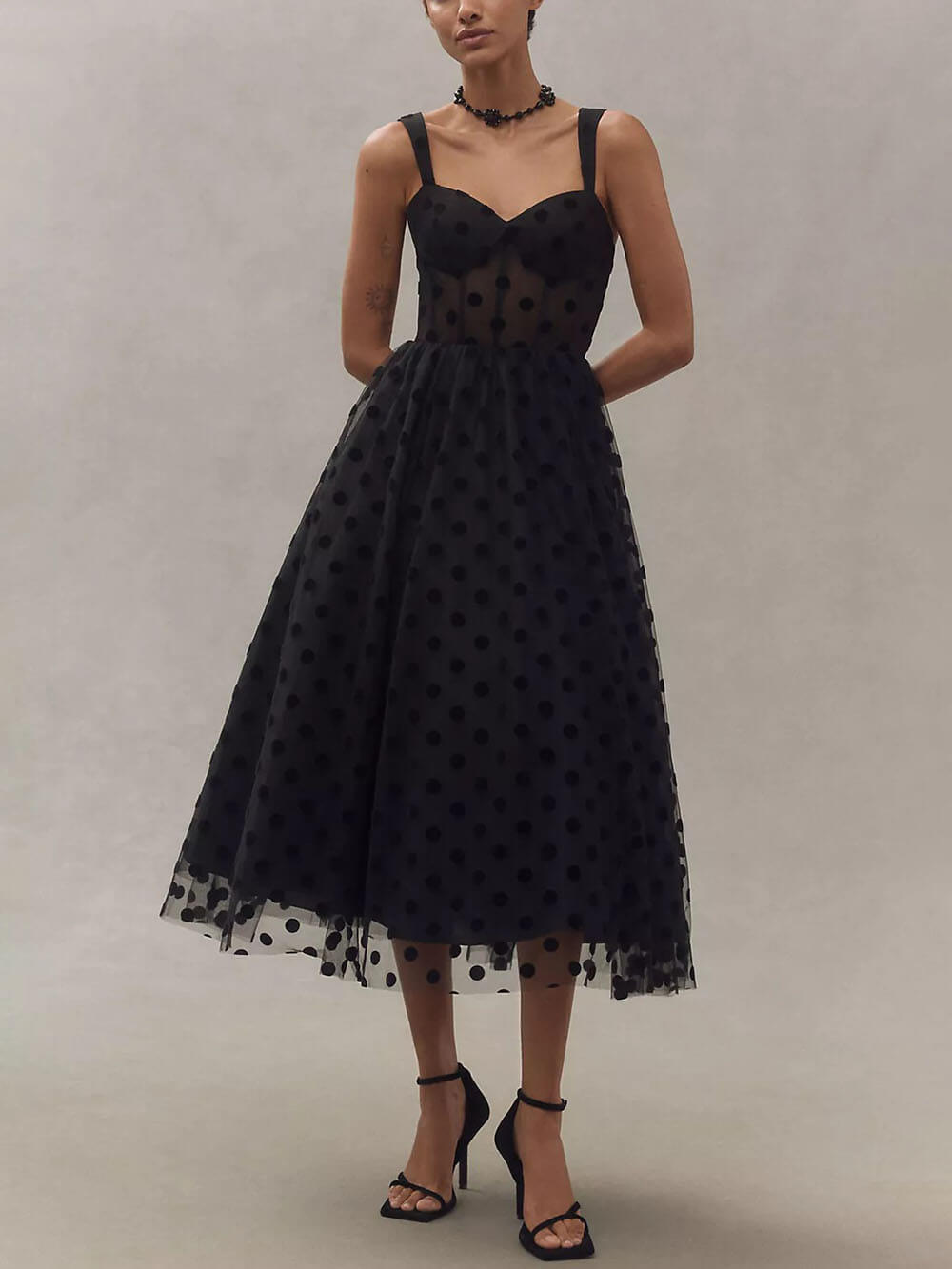 Jocelyn | Exquisite Perfect Tulle Polka Dot Sweetheart Bustier A-Line Midi Dress