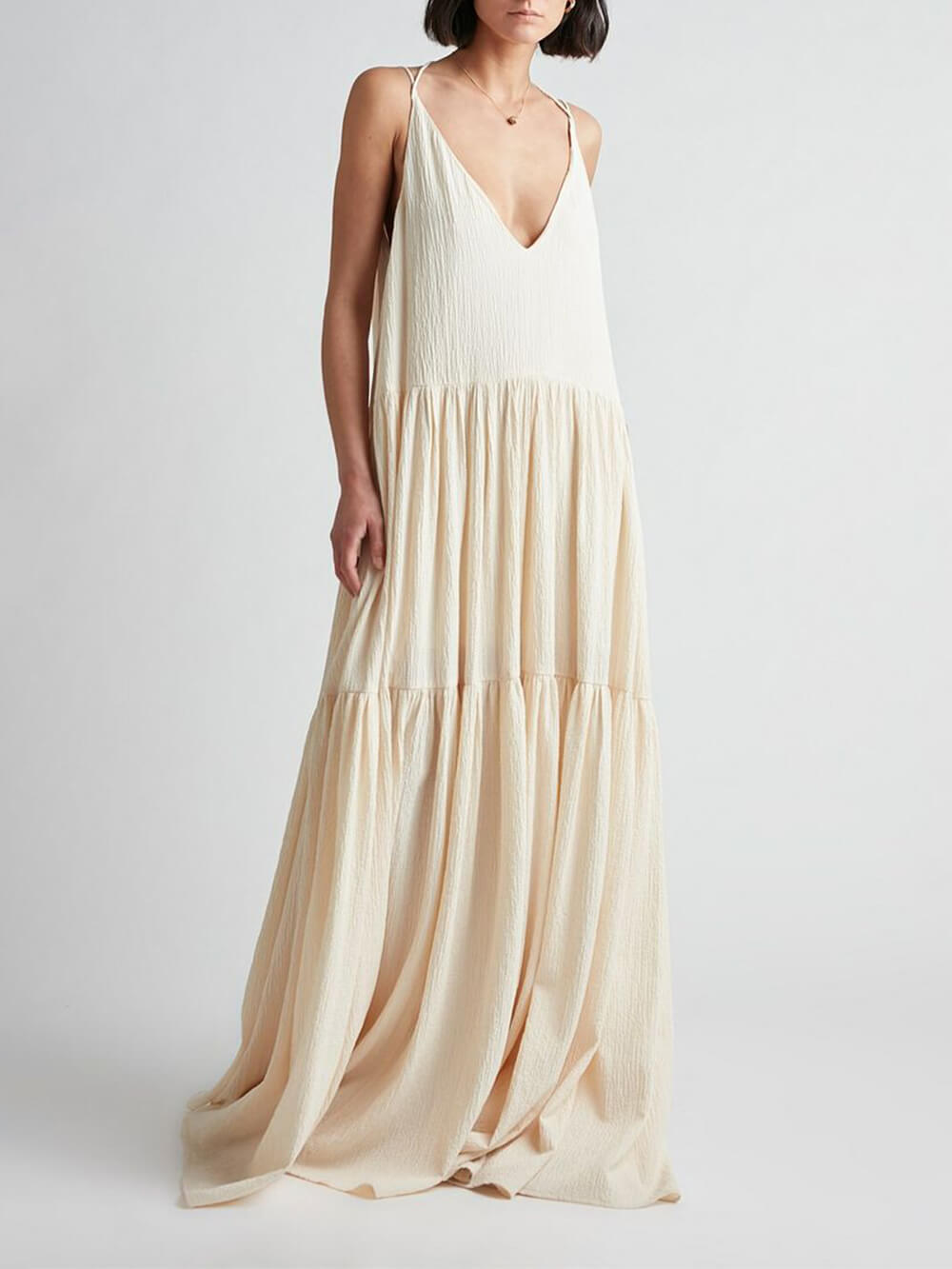 Adriana | Summer Vacation Deep V-Neckline Strappy Maxi Dress