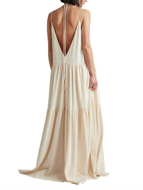 Adriana | Summer Vacation Deep V-Neckline Strappy Maxi Dress