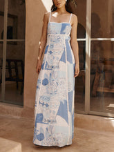 Rebecca | Halter Straps Lace Patchwork Printed Back Tie Flare Maxi Dress
