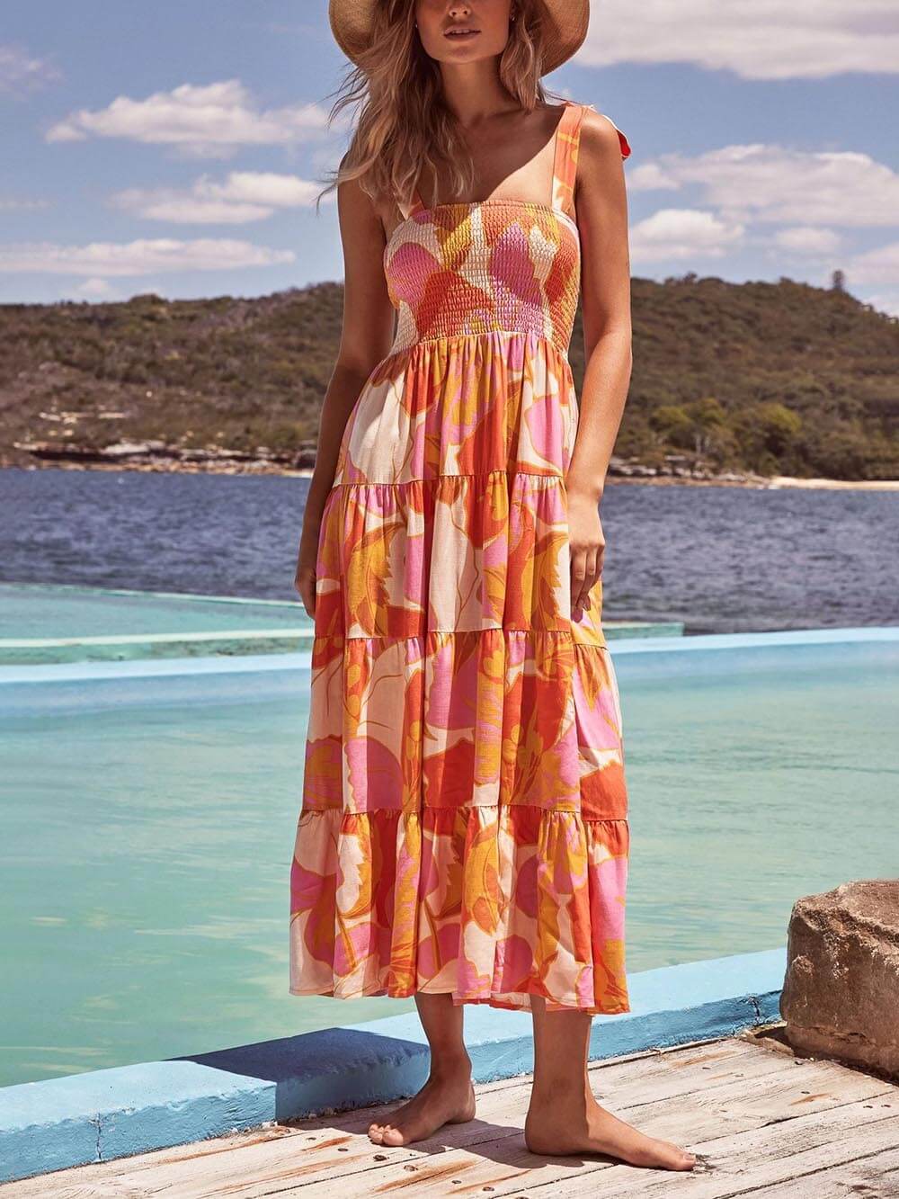 Hallie | Sleeveless Sea Charm Pleated Stretch Chest Print Cami Dress