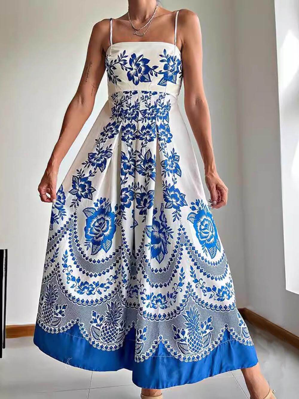 Valerie | Ethnic Floral Print Back Smocked Loose Midi Dress