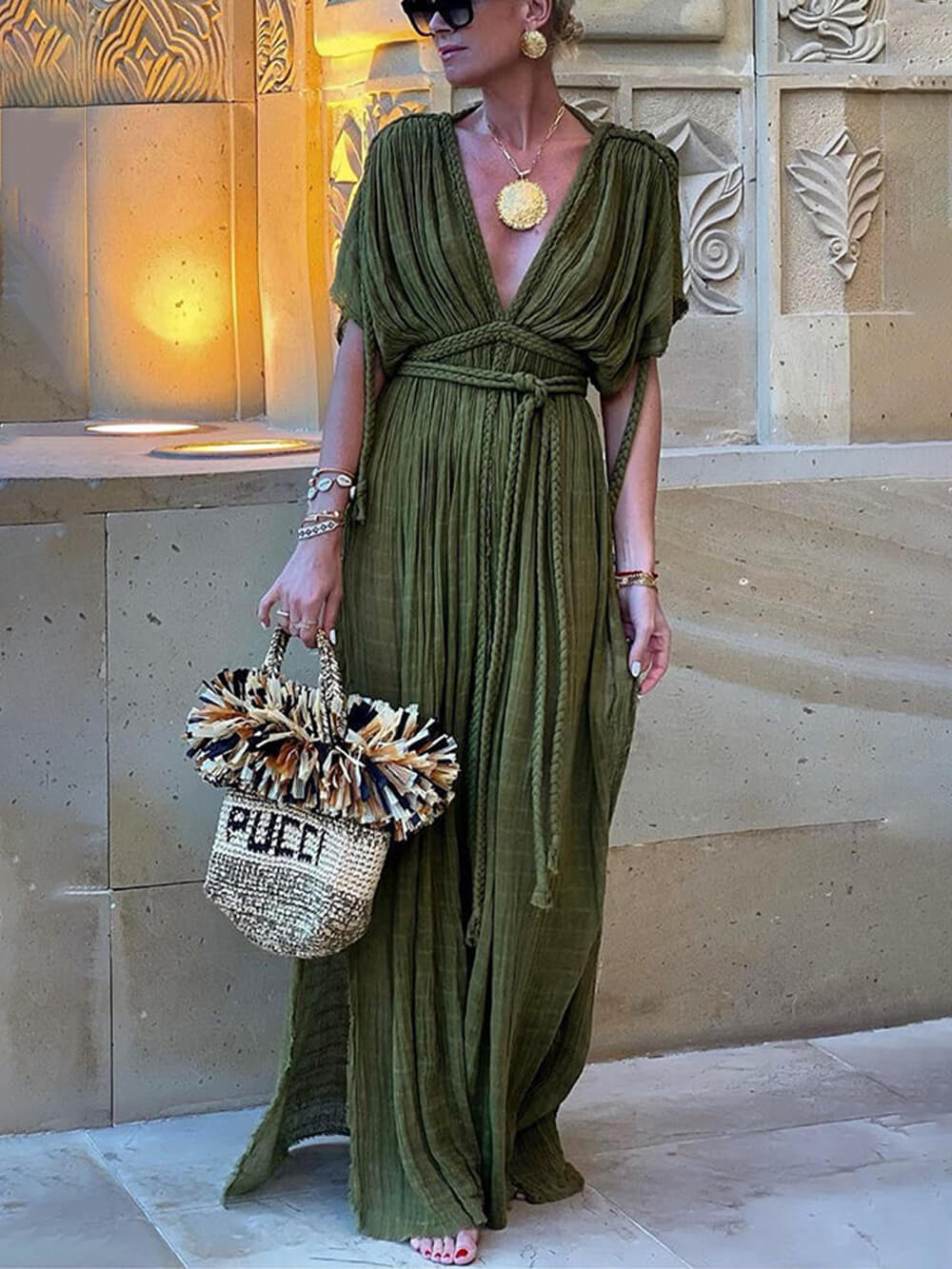 Tessa | Kimono Draped Braids Cover Up Slit Maxi Dress
