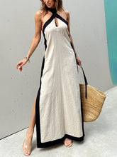 Julianna | Halter Neck Slit Color Block Maxi Dress