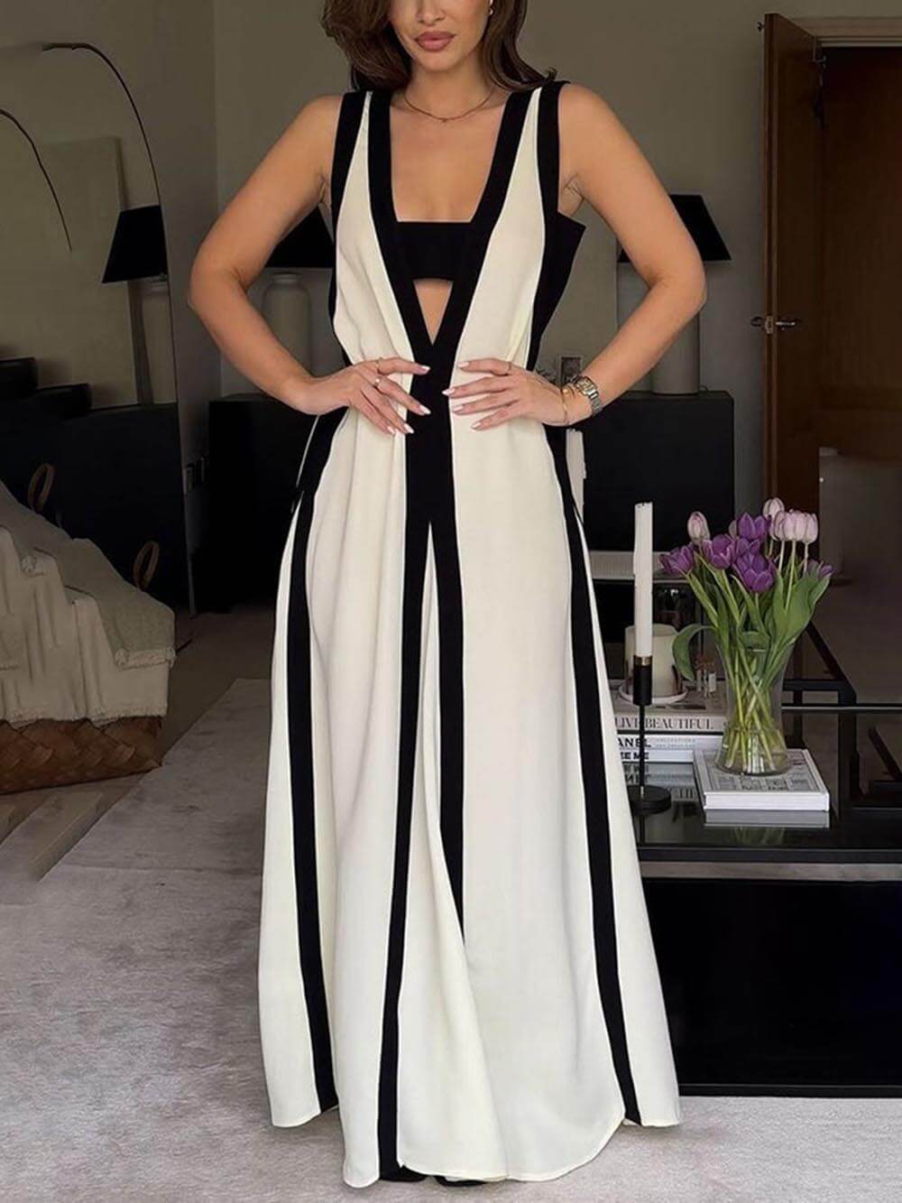 Remi | Colorblock Reversible Style A-Line Maxi Dress