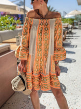 Carmen | Ethnic Print Linen Blend Off Shoulder Loose Mini Dress