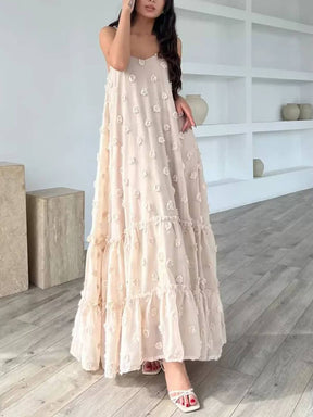 Angelina | Flower Decor Pretty A-Line Layered Loose Maxi Dress