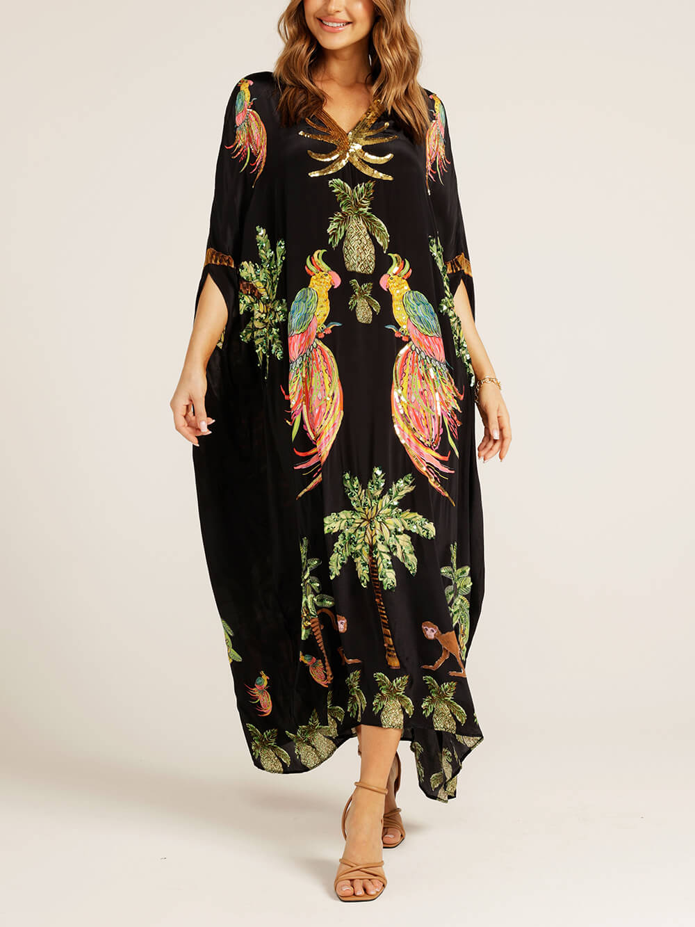 Estella | Unique Drop Shoulder Sleeve Coconut Tree Printed Dress