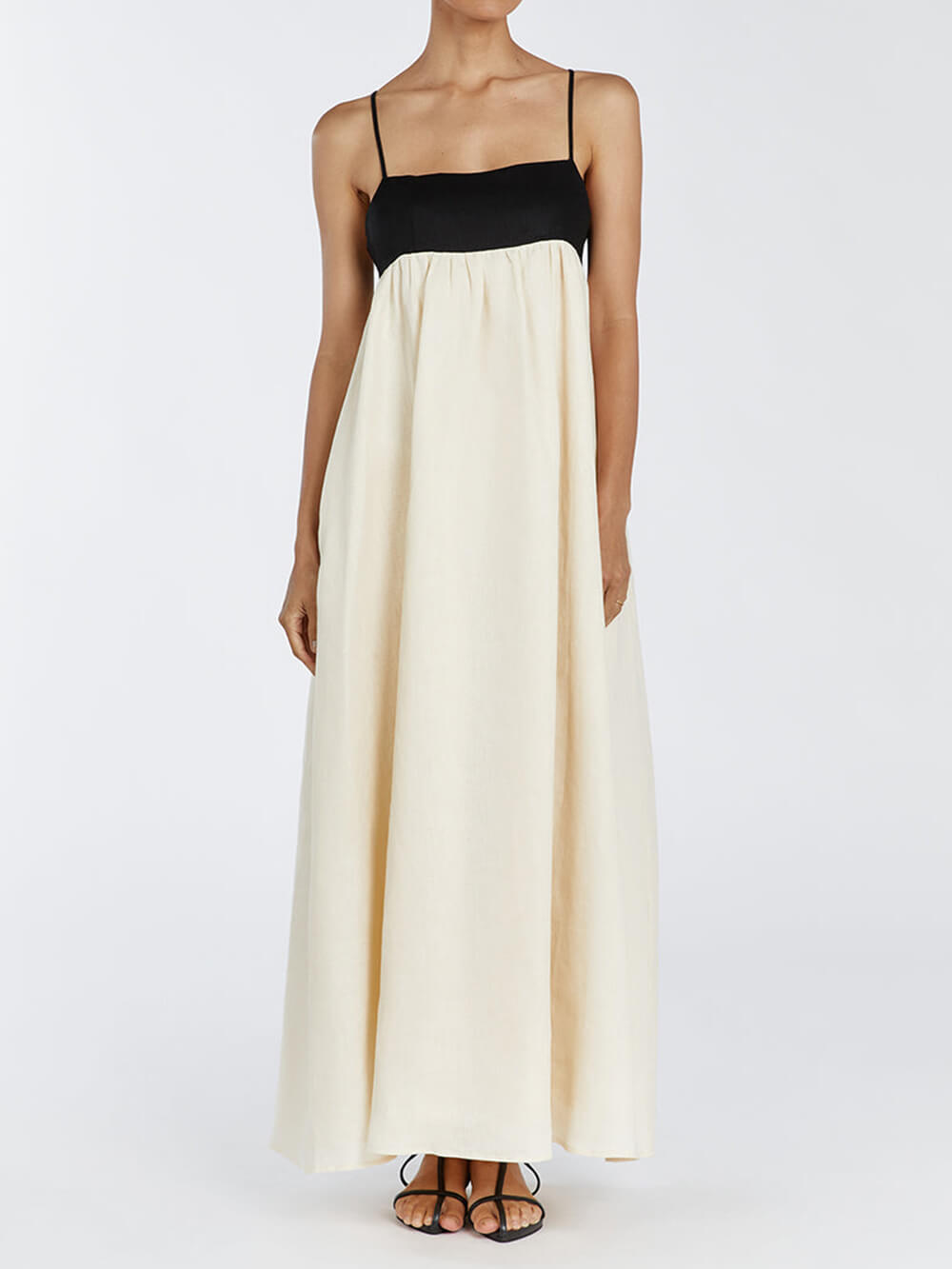 Diana | Black and White Loose Suspender Patchwork Maxi Dress