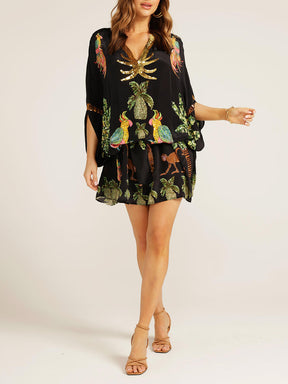 Estella | Unique Drop Shoulder Sleeve Coconut Tree Printed Dress