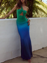 Hailey | Ombre Marine Asymmetric Neck Evening Gown Maxi Dress