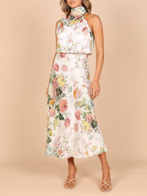 Natalia | Halter Neck Floral Elastic Waist Maxi Dress