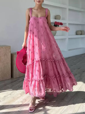 Angelina | Flower Decor Pretty A-Line Layered Loose Maxi Dress