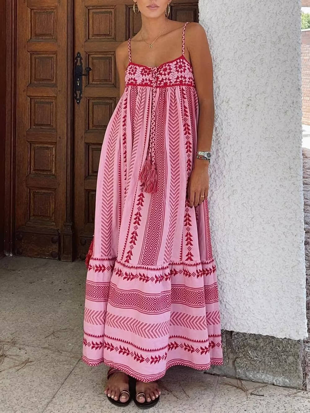 Callie | Crochet Patchwork Ethnic Style Knitted Slip Maxi Dress