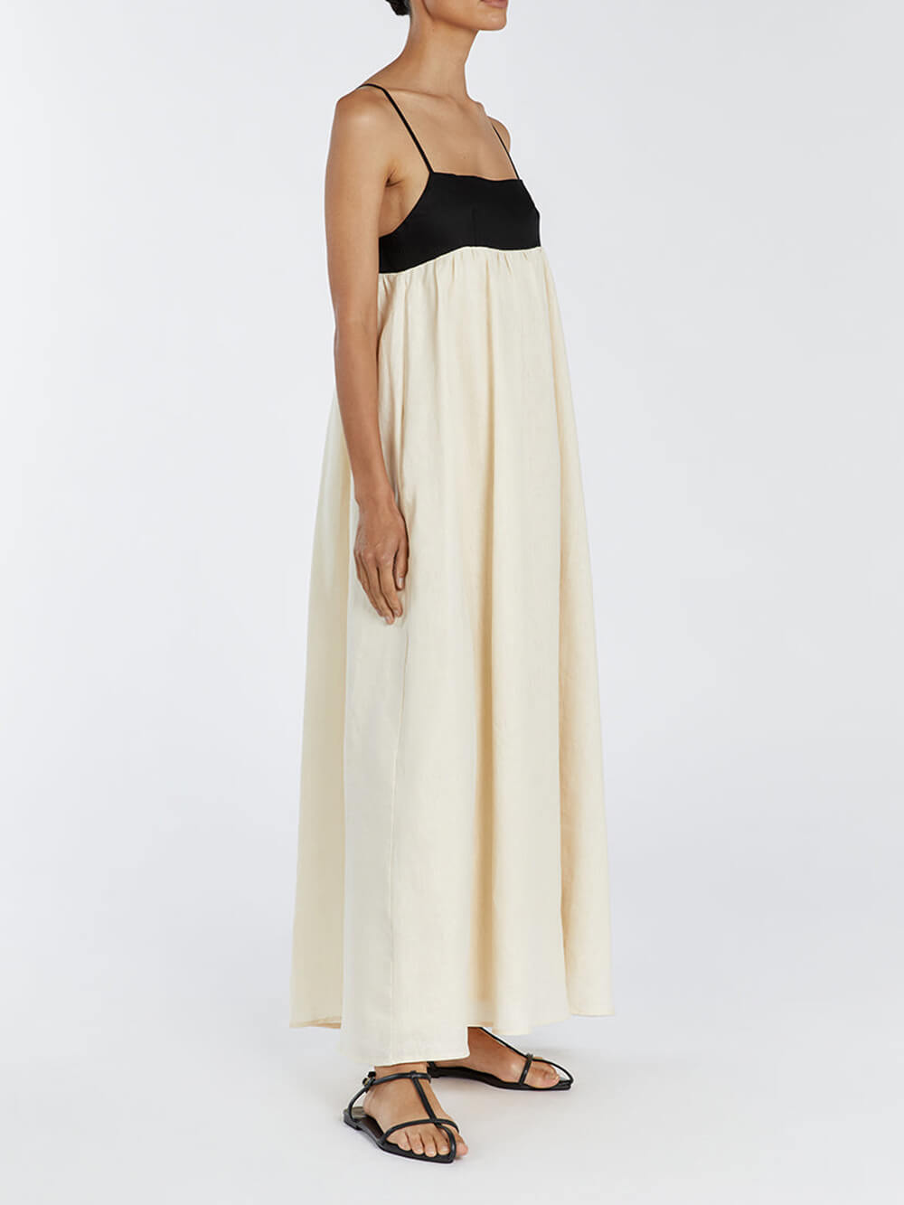 Diana | Black and White Loose Suspender Patchwork Maxi Dress