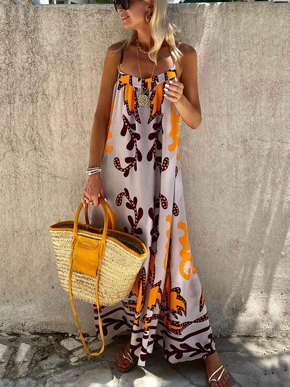 Michelle | Loose Ethnic Printed Cami Maxi Dress