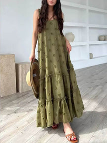 Angelina | Flower Decor Pretty A-Line Layered Loose Maxi Dress