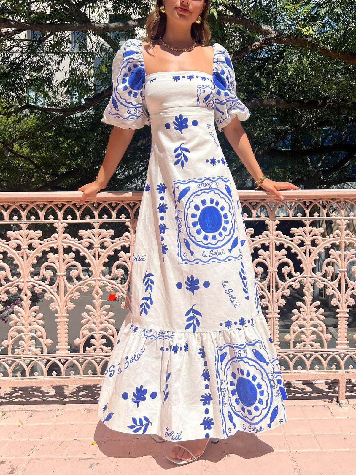 Katherine | Puff Sleeve Vacation Midi Dress