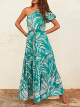 Athena | Off-Shoulder Palm Leaf Print Holiday Style Floral Dress
