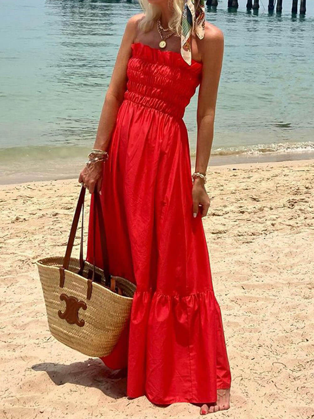 Charlee | Off Shoulder Smocked Bust Vacation Maxi Dress