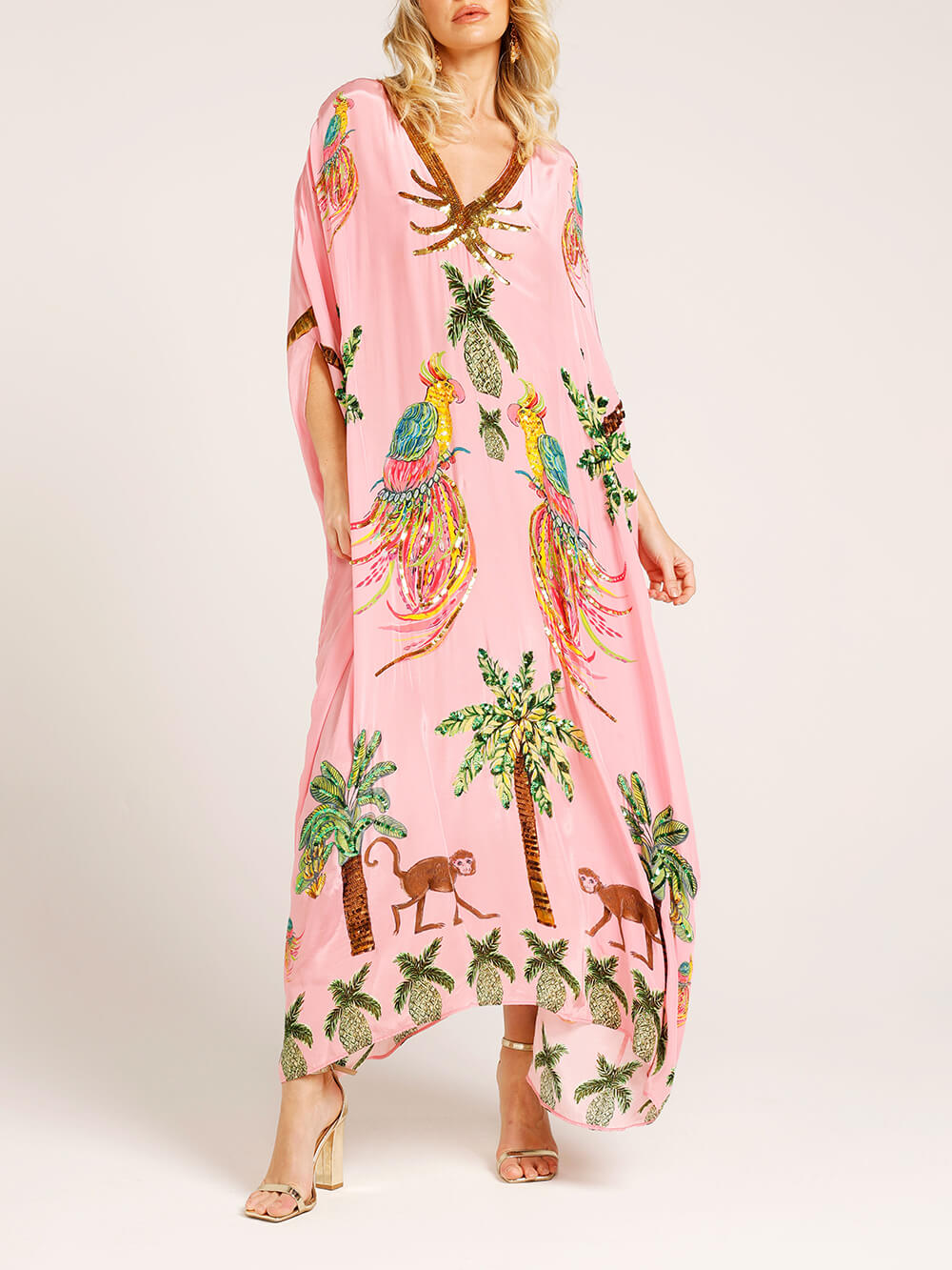 Estella | Unique Drop Shoulder Sleeve Coconut Tree Printed Dress