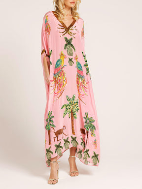 Estella | Unique Drop Shoulder Sleeve Coconut Tree Printed Dress