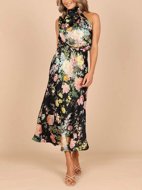 Natalia | Halter Neck Floral Elastic Waist Maxi Dress