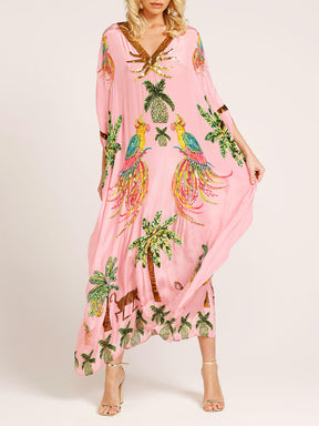Estella | Unique Drop Shoulder Sleeve Coconut Tree Printed Dress