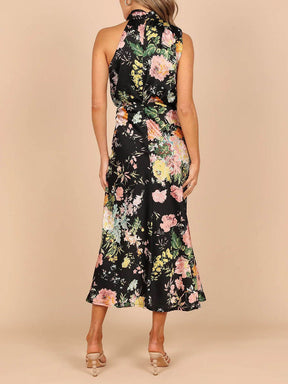 Natalia | Halter Neck Floral Elastic Waist Maxi Dress