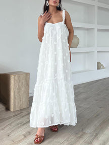 Angelina | Flower Decor Pretty A-Line Layered Loose Maxi Dress