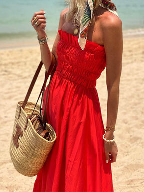 Charlee | Off Shoulder Smocked Bust Vacation Maxi Dress