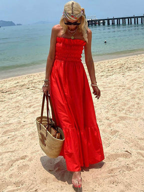 Charlee | Off Shoulder Smocked Bust Vacation Maxi Dress