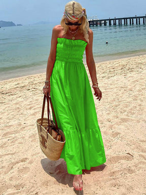 Charlee | Off Shoulder Smocked Bust Vacation Maxi Dress