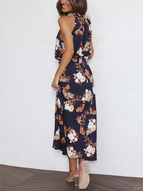Natalia | Halter Neck Floral Elastic Waist Maxi Dress
