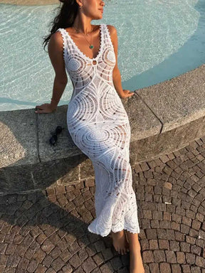 Joanna | Beach Hollow V-Neck Slim Sexy Midi Dress