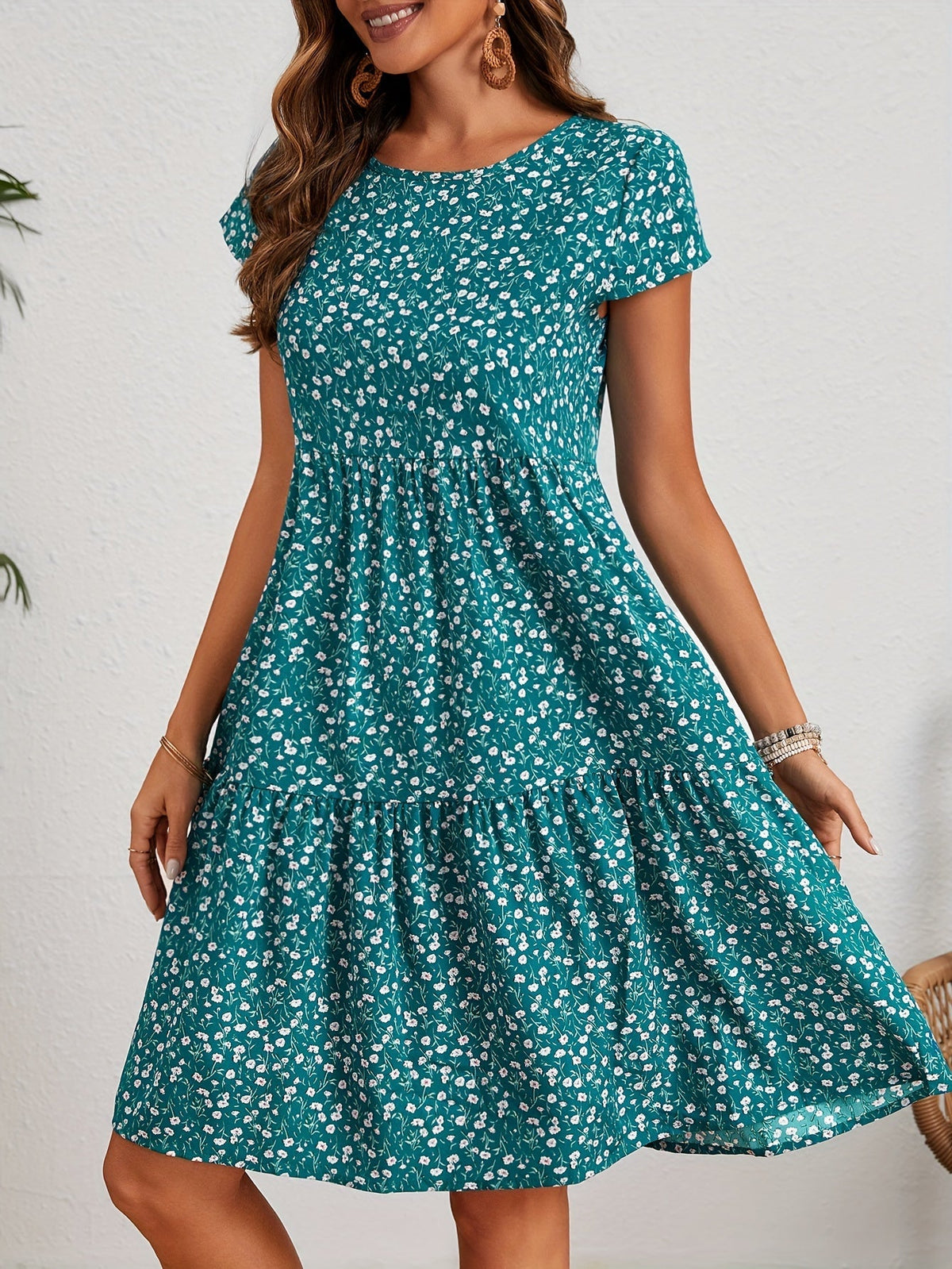 Callista - Floral Crew Neck Dress