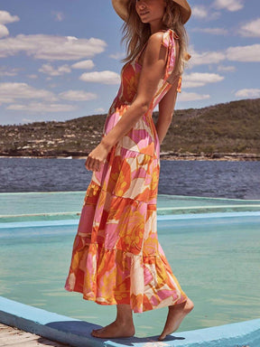 Hallie | Sleeveless Sea Charm Pleated Stretch Chest Print Cami Dress